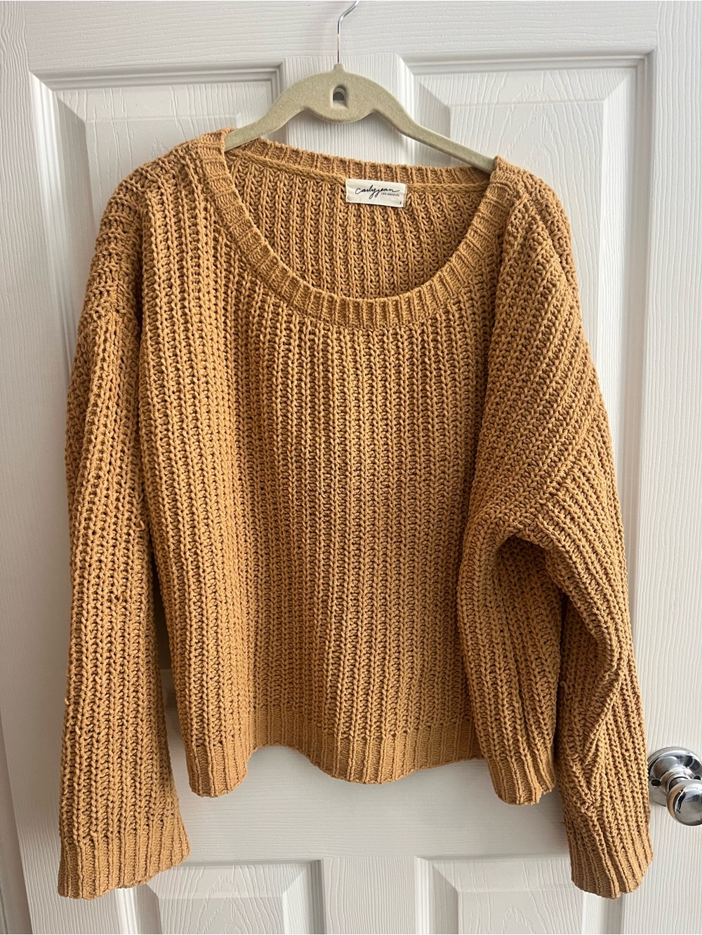 Carly Jean Los Angeles Chunky Wide Neckline Sweater in Mustard Yellow